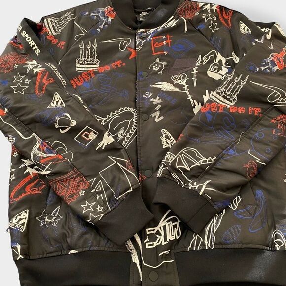 Nike Graffiti Print NSW Logo Full Zip Black Bomber Jacket Mens size Small New - Picture 2 of 12